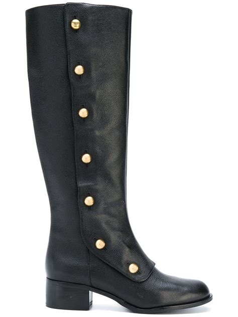 michael kors tall black boots with gold trim heels|Michael Kors thigh high boots.